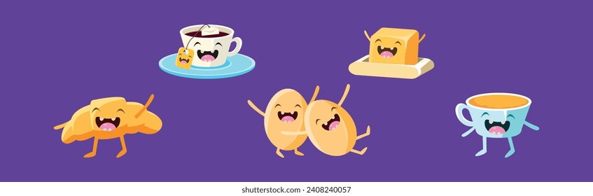 Funny Food Character with Happy Smiling Faces Vector Set