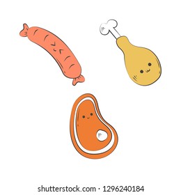 Funny Food Icon, Kawaii Food Icon, Hand Drawn Art Food Icon