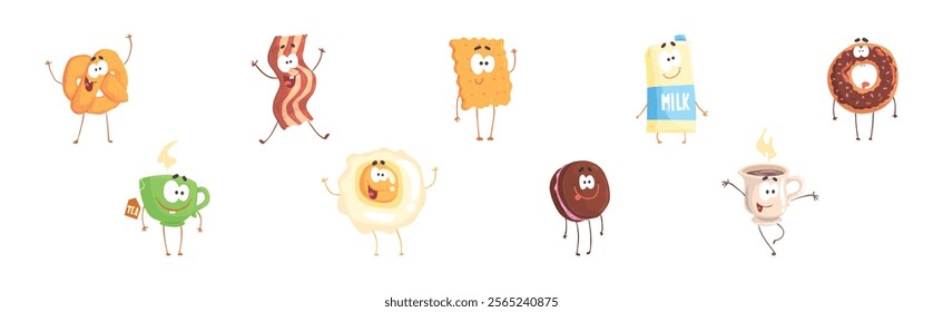 Funny Food Kawaii Character with Arm and Legs Vector Set