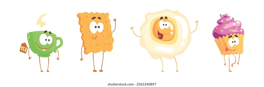 Funny Food Kawaii Character with Arm and Legs Vector Set