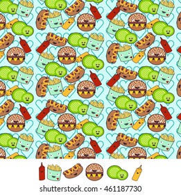 Funny food pattern, cartoon food background