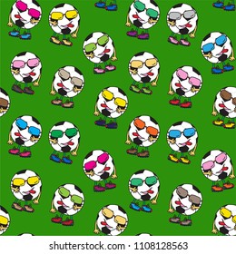Funny football ball in coloring glasses seamless pattern