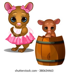 Funny forest animals. Cute little mouse in a pink dress. Vector illustration.