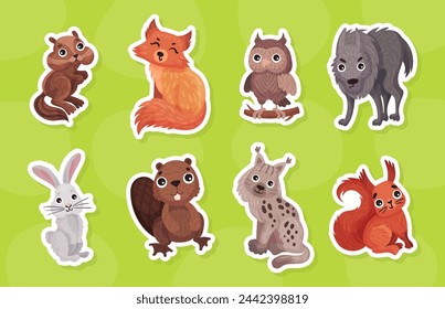 Funny Forest and Woodland Animal Vector Sticker Set