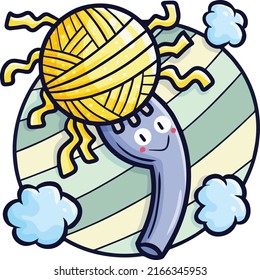 Funny fork cartoon character with noodle 