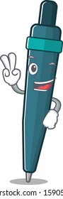 Funny fountain pen Scroll cartoon Character with two fingers
