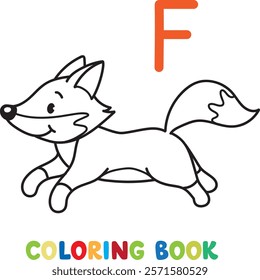 Funny fox. Alphabet F. Animals coloring book