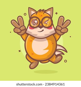 funny fox animal character mascot with peace sign hand gesture isolated cartoon 