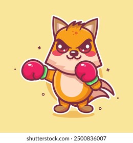 funny fox animal character mascot playing boxing sport isolated cartoon