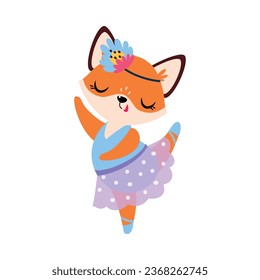 Funny Fox Ballet Dancing in Skirt and Pointe Shoes Vector Illustration
