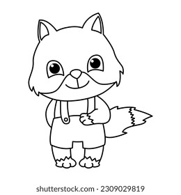 Funny fox cartoon characters vector illustration. For kids coloring book.