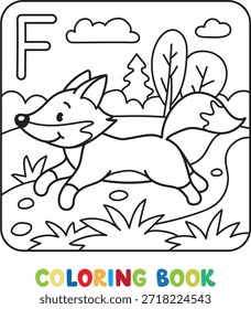 Witziger Fuchs. Untergeordnete Vektorgrafik. Tiere ABC Malbuch für Kinder. Alphabet