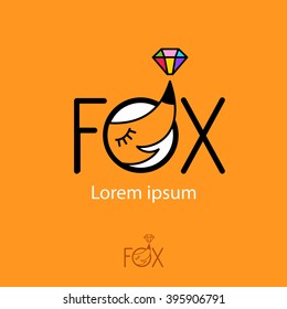 Funny fox with colorful jewel above her nose. Vector cartoon logo.