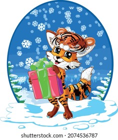 Divertido zorro cosplaando tigre para presentar regalo