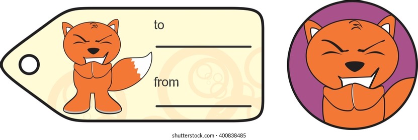 funny fox expression cartoon gift card in vector format very easy to edit