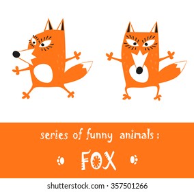 Funny fox hand drawn in cartoon style isolated on white background. Vector illustration