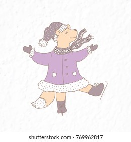 Funny fox. Nursery art. Minimalist scandinavian style. Character for kids card, print for t-shirt and more. Winter season.