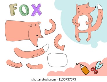 Funny Fox Paper Model. Small home craft project, DIY paper game. Cut out and glue. Cutouts for children. Vector template.