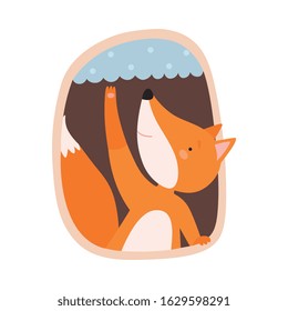 Funny Fox Peeped Out From Tree Hollow Vector Illustration