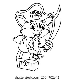Funny fox pirates cartoon characters vector illustration. For kids coloring book.