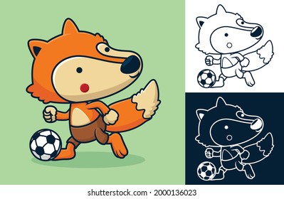 Funny fox playing soccer. Vector cartoon illustration in flat icon style
