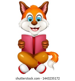 Funny Fox Reading A Book Cartoon For Your Design