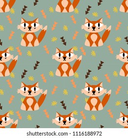 Funny fox seamless pattern