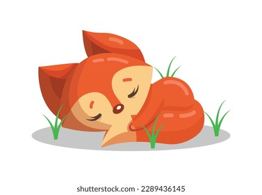 Funny fox set. Cartoon forest animals, mammals with cute emotions on faces, vector illustration