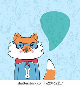 Funny fox in super hero costume says phrase in empty bubble. Inspire to do something