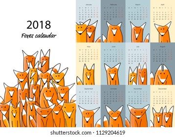 Funny foxes, calendar 2018 design