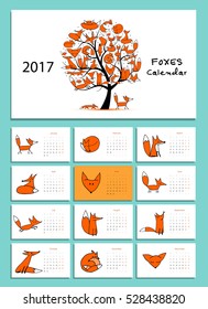 Funny foxes. Design calendar 2017