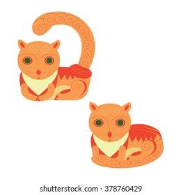 Funny Foxy Cats Icons Vector Set. Isolated on white background.