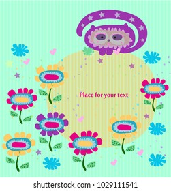 Funny frame with cat and flowers