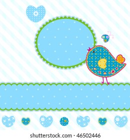 funny frame with cute little bird, background for kids