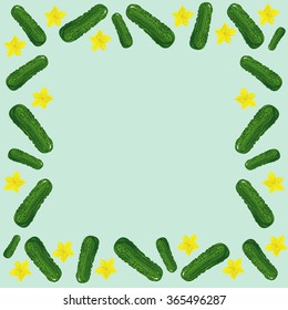 funny frame with fresh green cucumbers