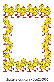 Funny frame with yellow chicks.Vector clip art.