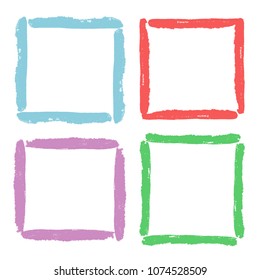 Funny frames set. Bright colorful pastel color hand drawing design element. Brush artistic strokes like watercolor texture. Vector grunge background or copy space.