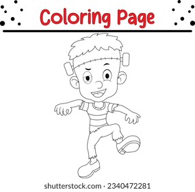 funny Frankenstein cartoon coloring page. Halloween coloring book for kids