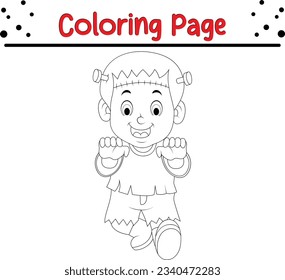 funny Frankenstein cartoon coloring page. Halloween coloring book for kids