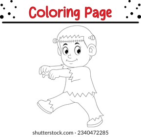 funny Frankenstein cartoon coloring page. Halloween coloring book for kids