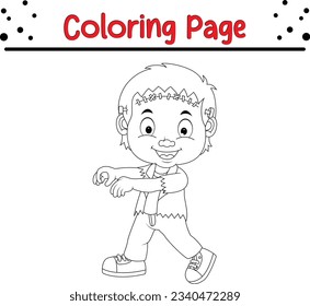 funny Frankenstein cartoon coloring page. Halloween coloring book for kids