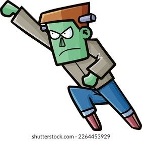 Funny frankenstein flying with angry face