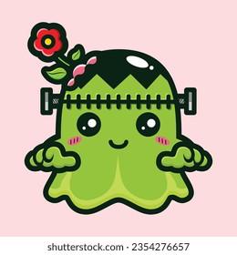 funny frankenstein ghost with flowering brain