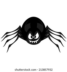 Funny freaky spider - a black cartoon spider smiles ans snarls with angry eyes
