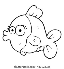 funny freehand drawn black and white cartoon fish with big pretty eyes