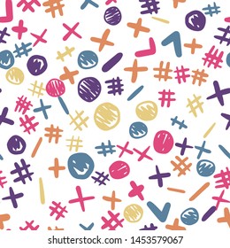 Funny freehand shapes seamless pattern. Colored backdrop. Cute wallpaper. Simple design for fabric, textile print, wrapping. Vector illustration