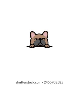 Funny french bulldog brown color looking sideways cartoon, vector illustration