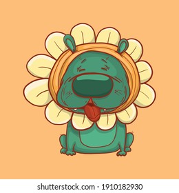 Funny french bulldog in a flower costume. Vector illustration for design or textile print