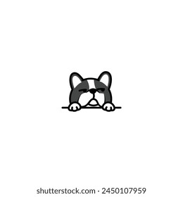 Funny french bulldog looking sideways cartoon, vector illustration