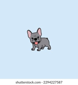 Funny french bulldog puppy blue color cartoon, vector illustration